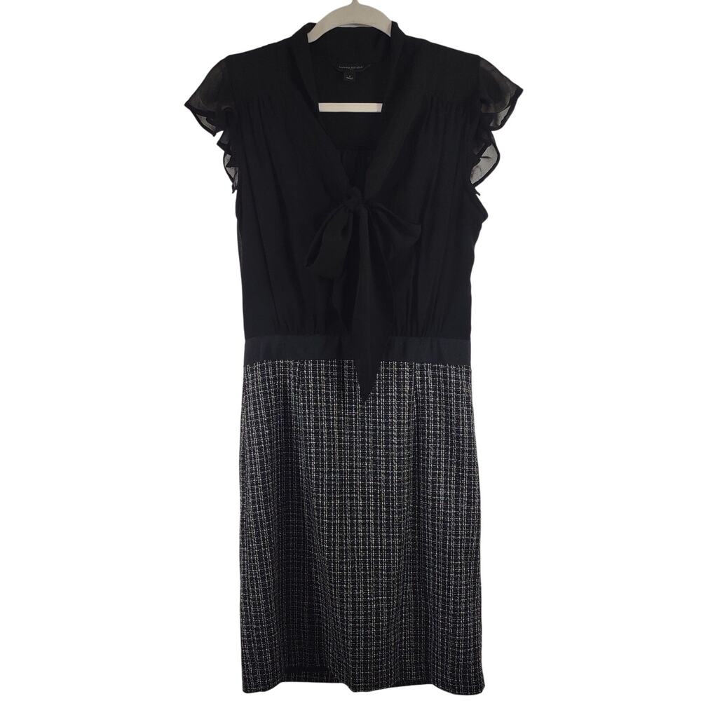 Banana Republic Business Dress with Tweed Skirt and Double Layer Sheer Top